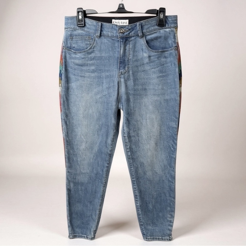 Knox Rose Women’s Blue Ankle Cropped Jeans with Embroidered Legs Size 10
